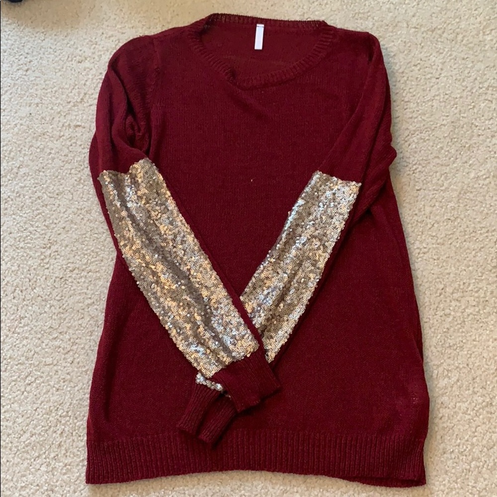 Maroon Sequin arm sweater